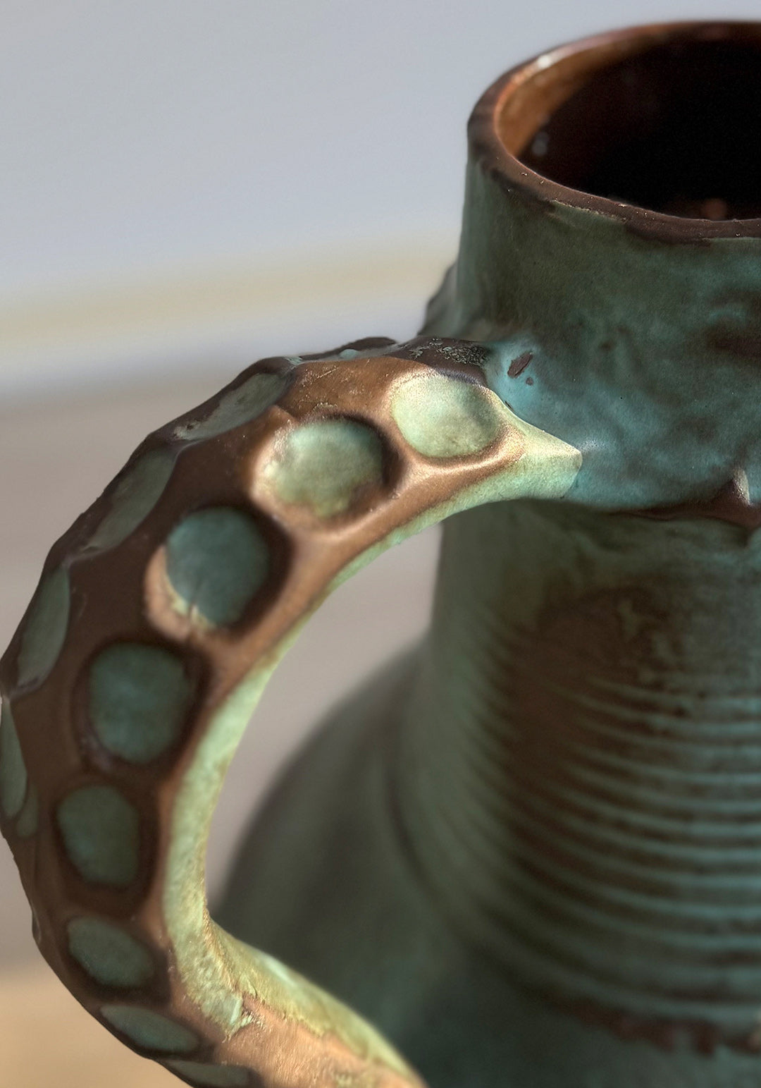 Green / Turquoise ceramic vase, 1960s / 1970s, West-Germany (90-47)