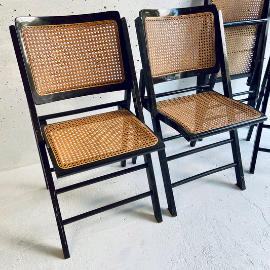 4x Mid Century vintage cane wicker folding chairs, France, 1960s