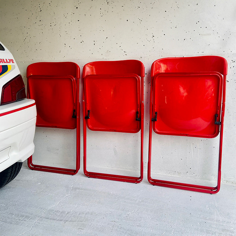 3x Red vintage folding chairs, Italy, 1980s – 1990s