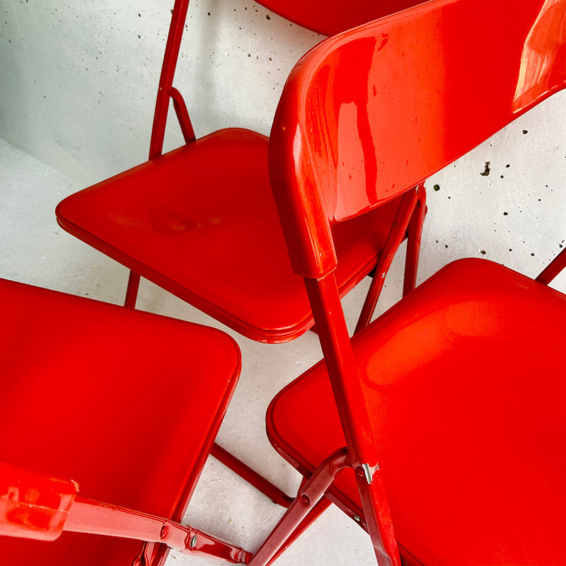 3x Red vintage folding chairs, Italy, 1980s – 1990s
