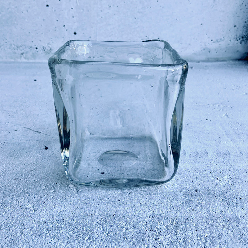 Set of 2 contemporary square cube leaded glass candle holders / bowls / vases, Scandinavia, 1960s