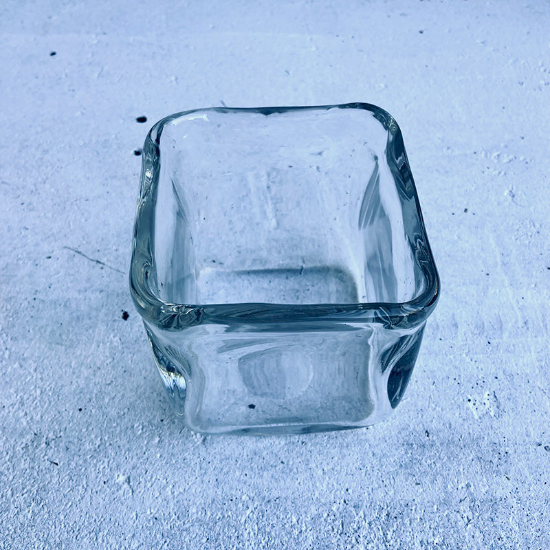 Set of 2 contemporary square cube leaded glass candle holders / bowls / vases, Scandinavia, 1960s