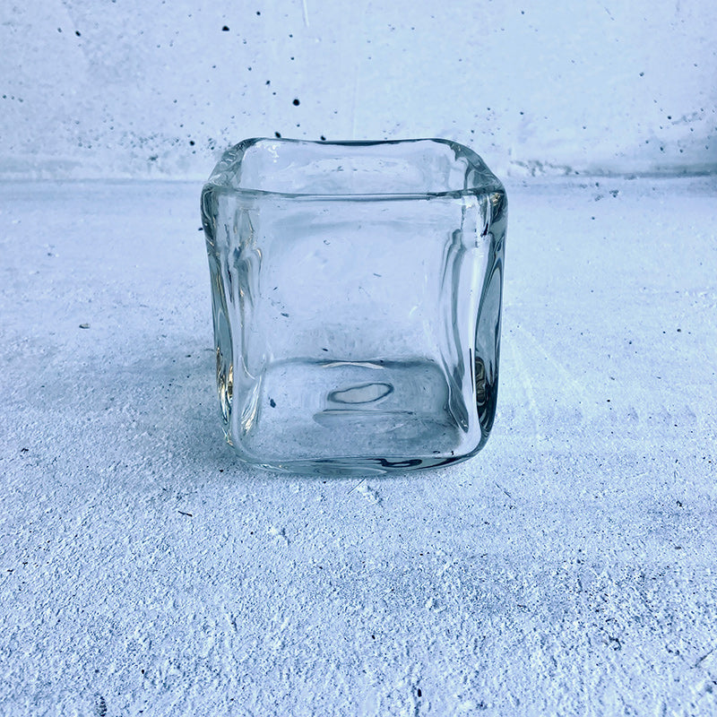 Set of 2 contemporary square cube leaded glass candle holders / bowls / vases, Scandinavia, 1960s