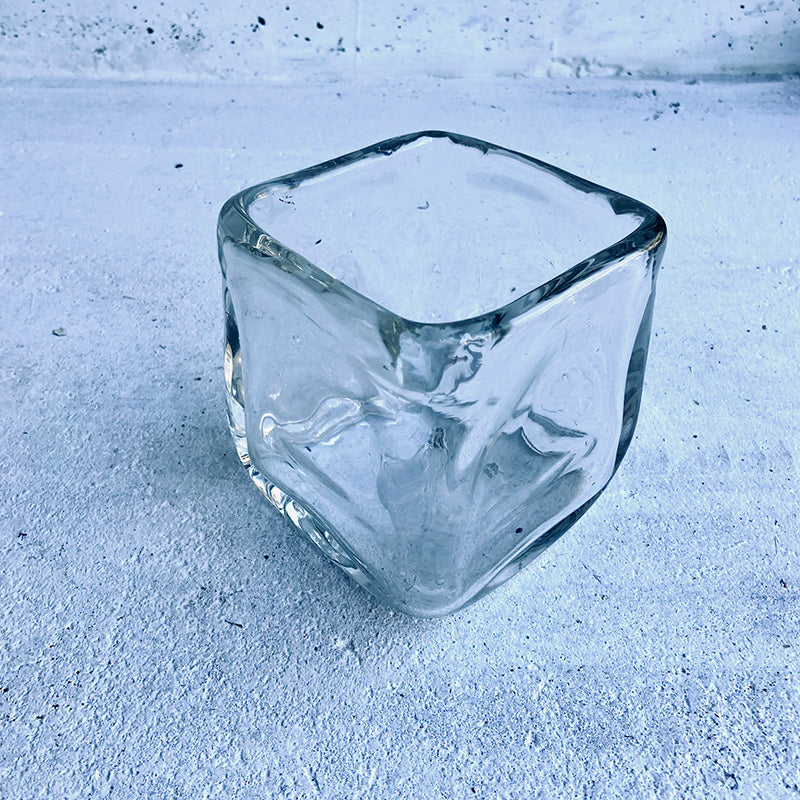 Set of 2 contemporary square cube leaded glass candle holders / bowls / vases, Scandinavia, 1960s