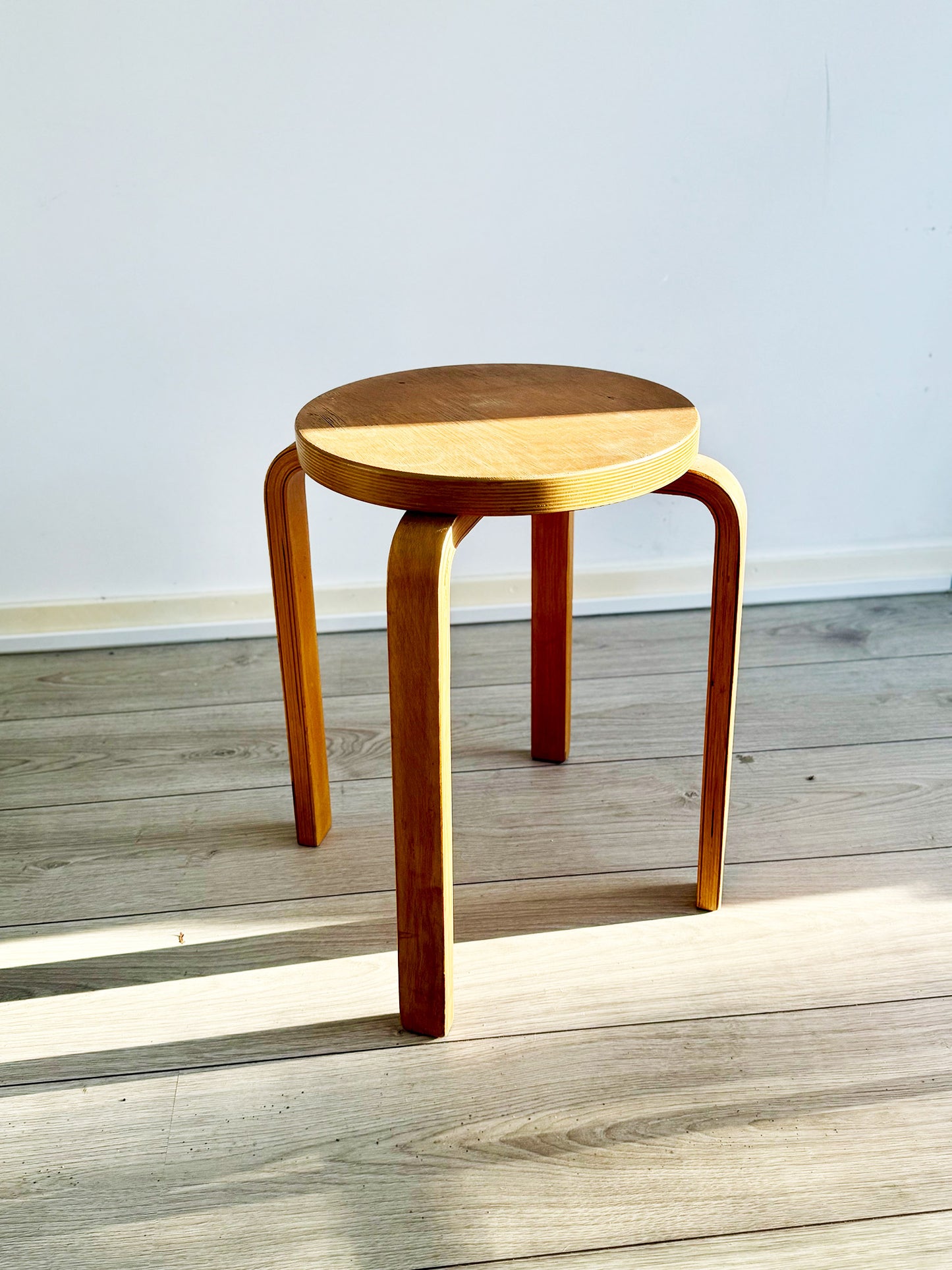 Vintage birch wood (bentwood) stacking stool in the style of Alvar Aalto Model E60, Finland, 1930-1960s