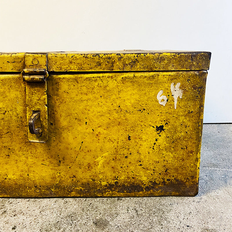 Vintage rugged yellow metal box, India / UK, 20th century