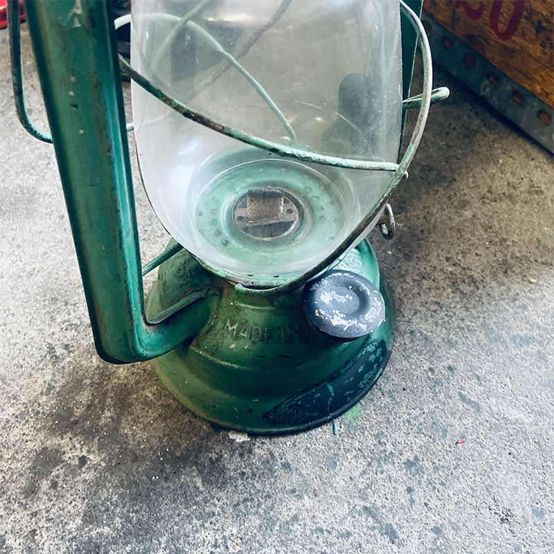 Green iron petrol lamp, India, 1970s