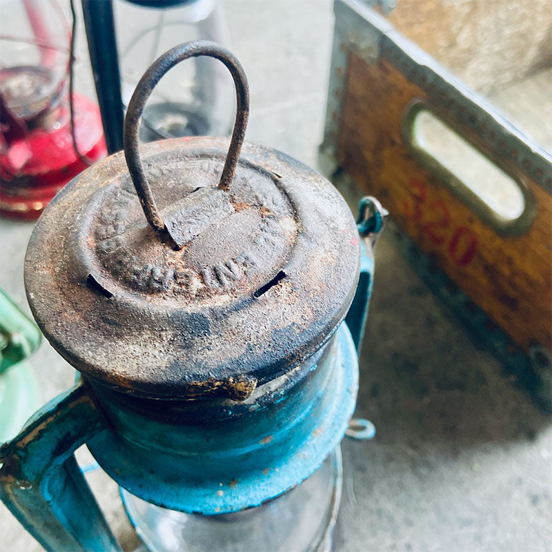 Blue iron petrol lamp, India, 1970s