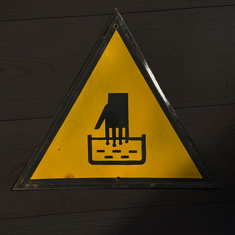 Industrial vintage porcelain enamel sign with safety instruction "Danger Acid", Bulgaria, 1970s