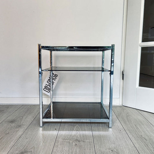 Chrome smoked glass side-table, regency vintage, Italy, 1970s