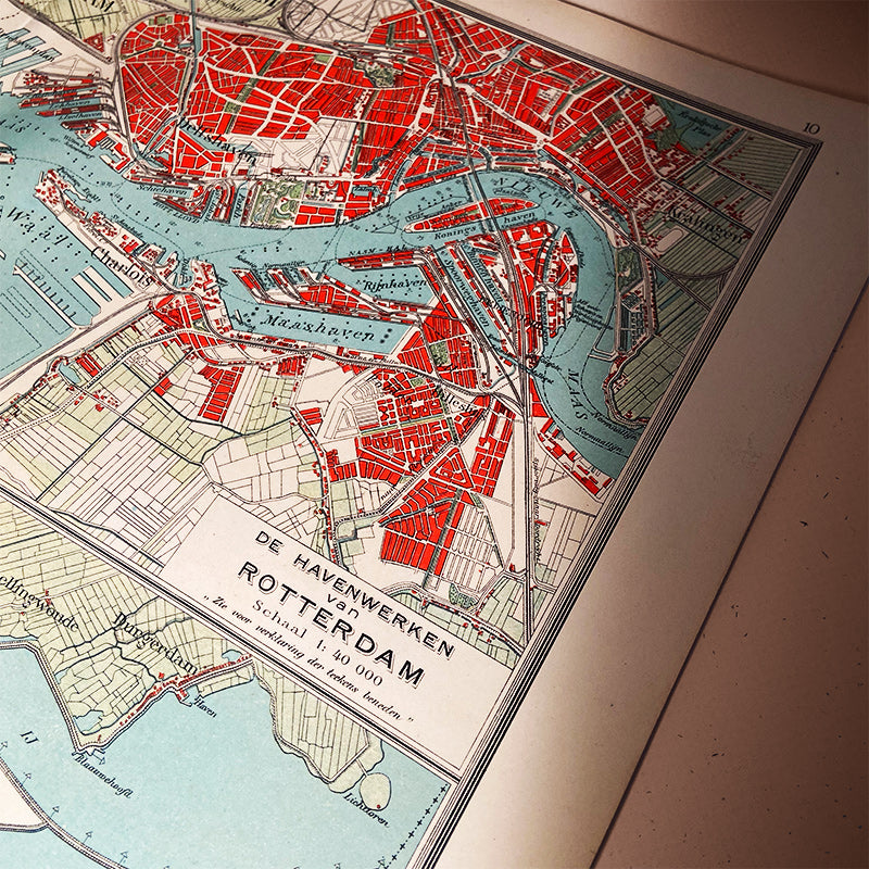 Map, Ports of Rotterdam and Amsterdam, Hoek van Holland, IJmuiden – NL, J.B. Wolters – Groningen, The Netherlands, 1927