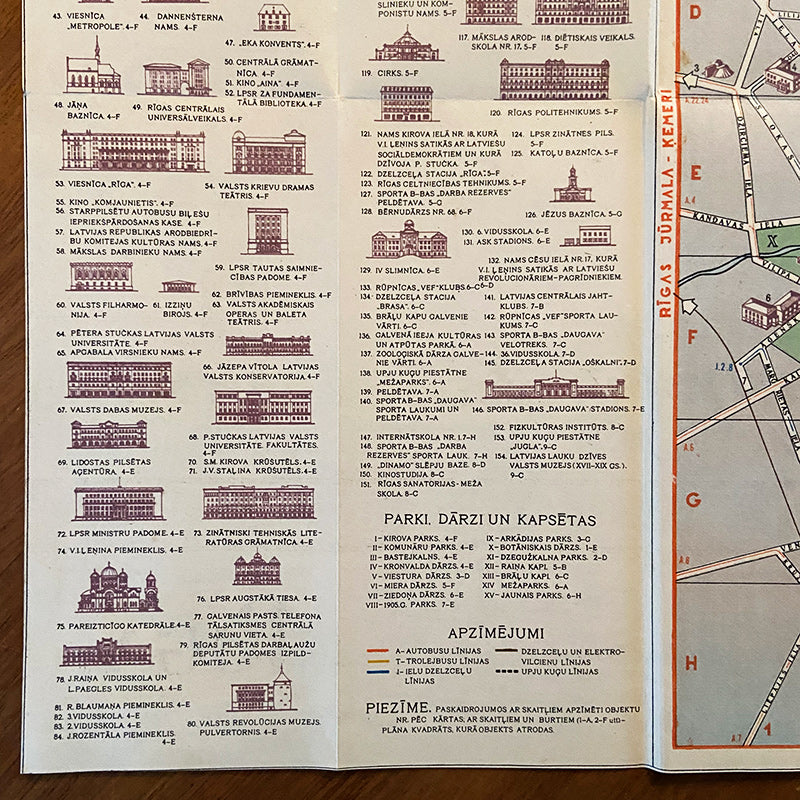 Map, Riga, in Russian, English and Latvian, Latvian SSR, 1950s
