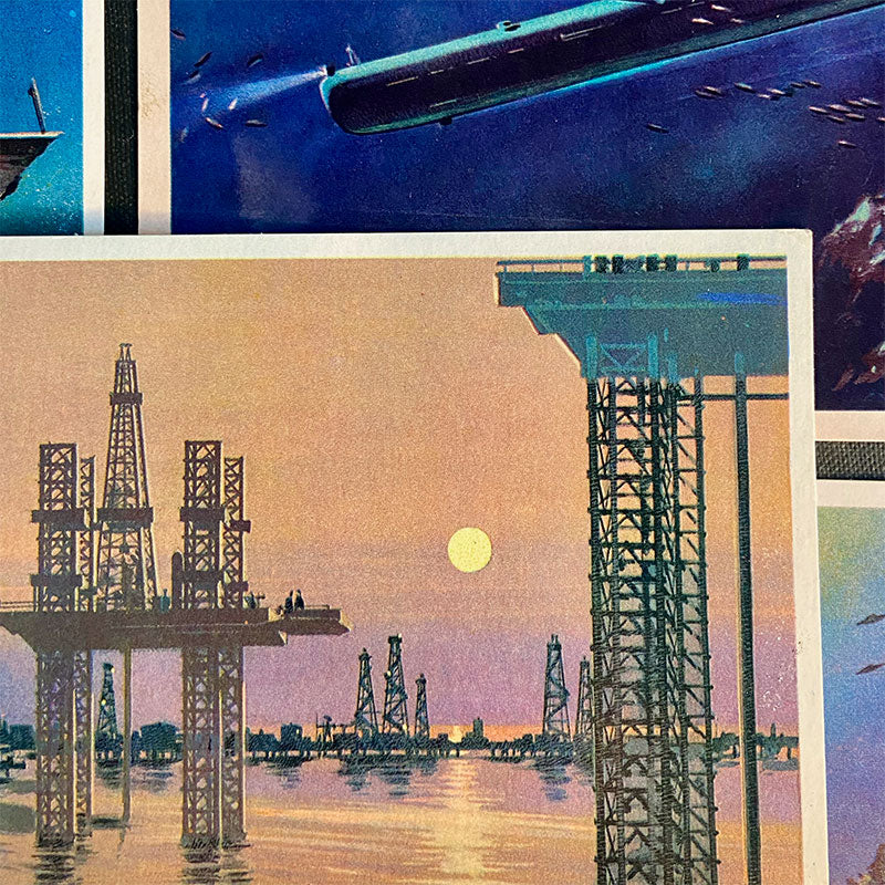 Postcard set with oceanography artworks "Man and the Ocean", Moscow, USSR, 1974