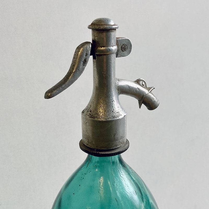 Blue vintage seltzer soda siphon bottle, Hungary, 1950s - 1960s