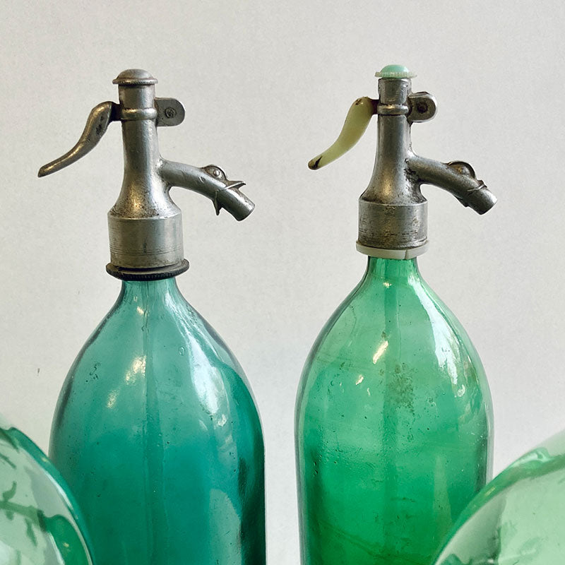 Green vintage seltzer soda siphon bottle, Hungary, 1950s - 1960s