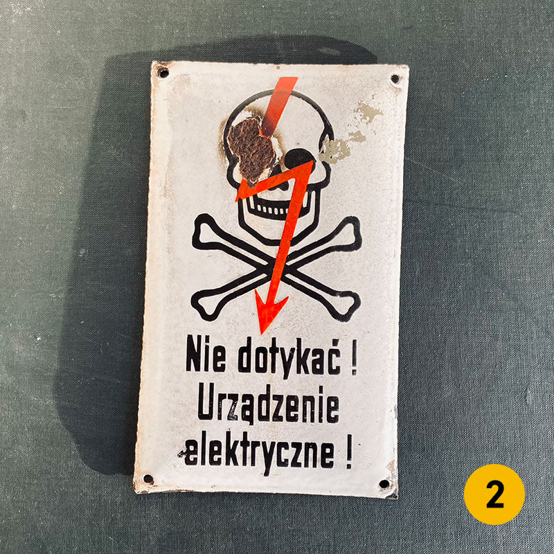 Vintage enamel hazard / warning sign, "Do not touch, Electrical device", Poland, 1960s