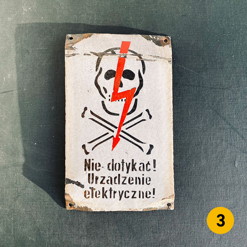 Vintage enamel hazard / warning sign, "Do not touch, Electrical device", Poland, 1960s