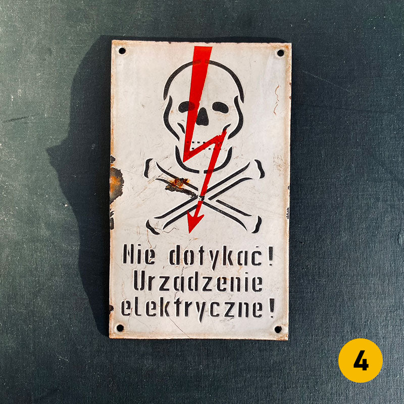 Vintage enamel hazard / warning sign, "Do not touch, Electrical device", Poland, 1960s