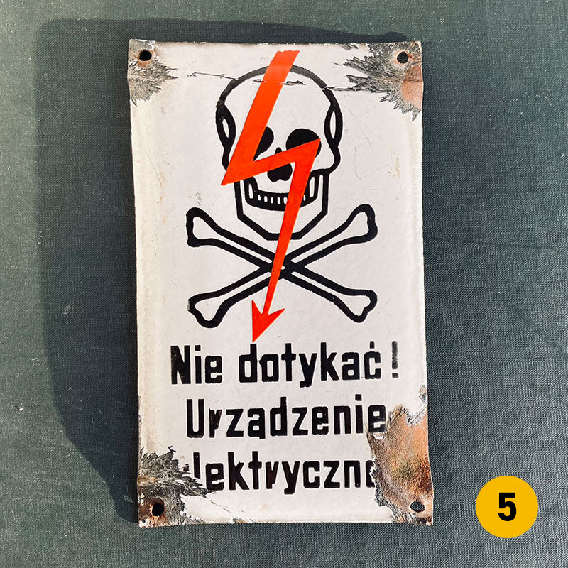 Vintage enamel hazard / warning sign, "Do not touch, Electrical device", Poland, 1960s