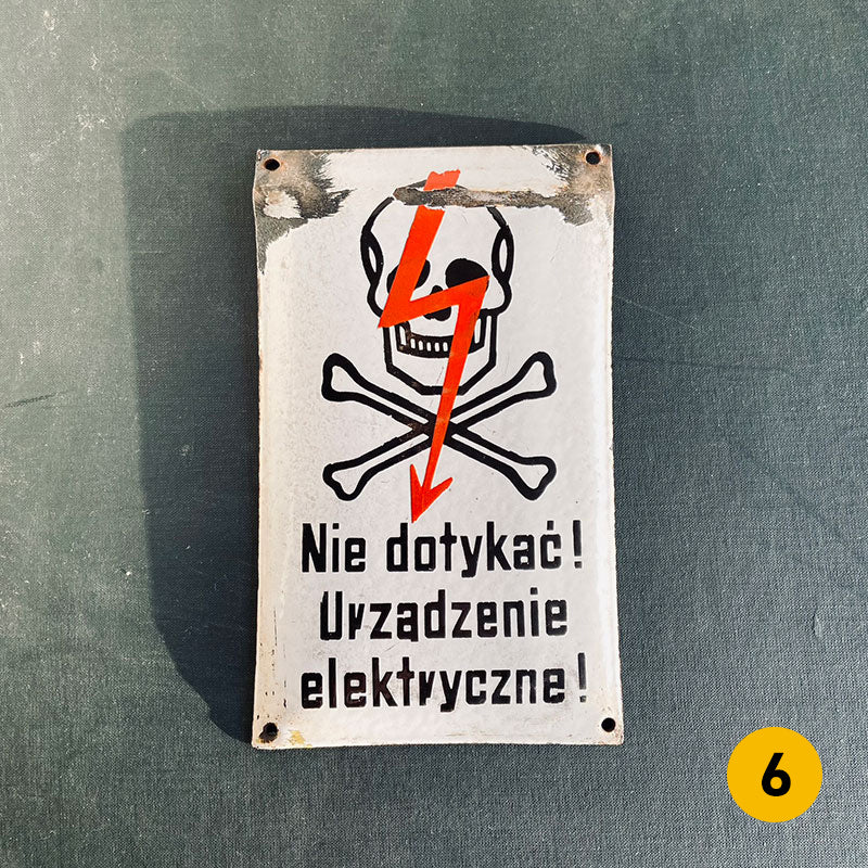 Vintage enamel hazard / warning sign, "Do not touch, Electrical device", Poland, 1960s