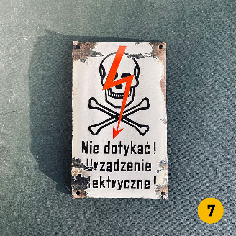 Vintage enamel hazard / warning sign, "Do not touch, Electrical device", Poland, 1960s