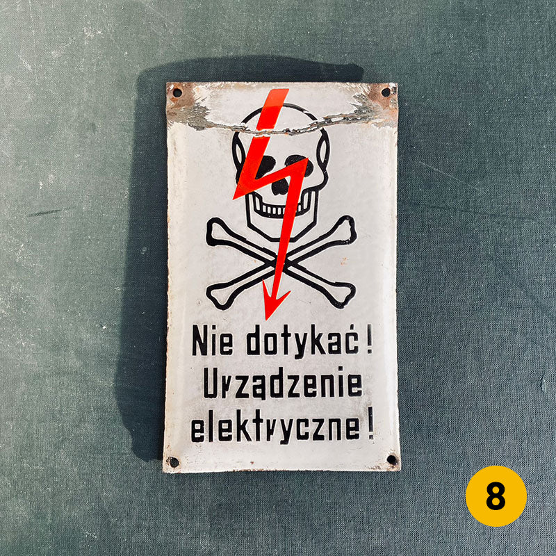 Vintage enamel hazard / warning sign, "Do not touch, Electrical device", Poland, 1960s