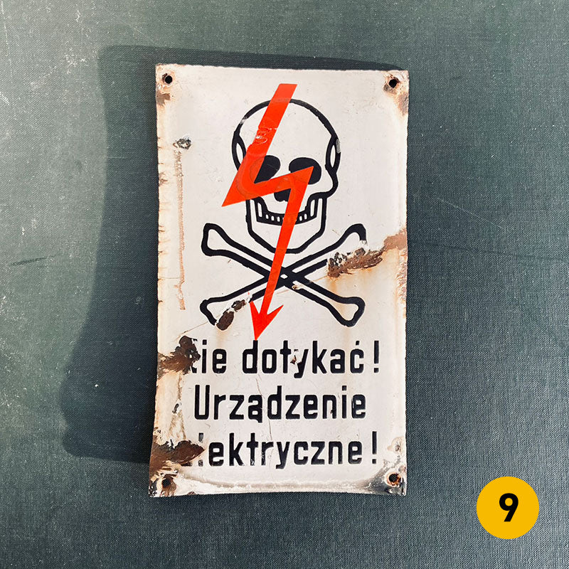 Vintage enamel hazard / warning sign, "Do not touch, Electrical device", Poland, 1960s