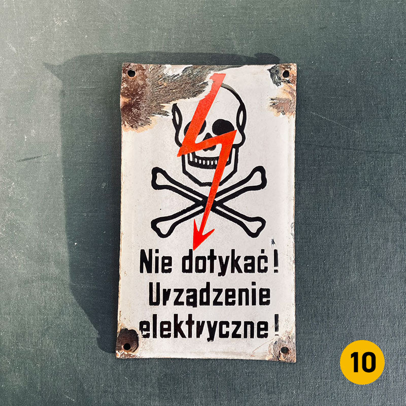 Vintage enamel hazard / warning sign, "Do not touch, Electrical device", Poland, 1960s