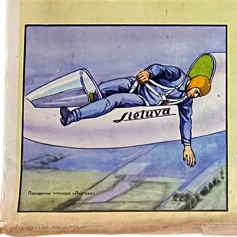 Forced leaving the plane, before jumping, Instruction poster, USSR (CCCP), 1980