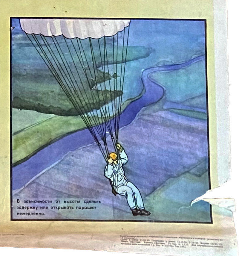 Forced leaving the plane, before jumping, Instruction poster, USSR (CCCP), 1980