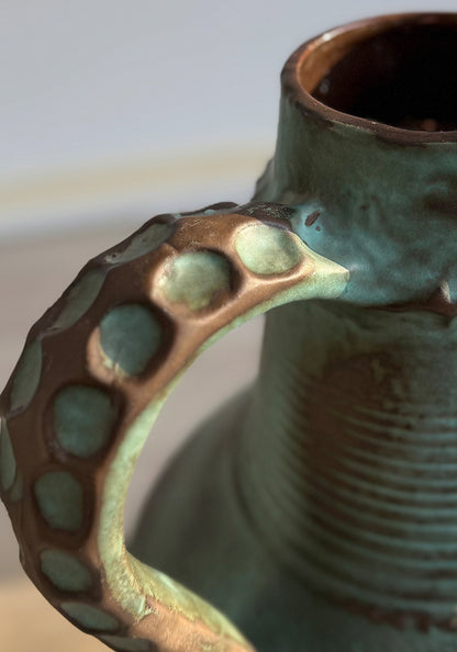 Green / Turquoise ceramic vase, 1960s / 1970s, West-Germany (90-47)