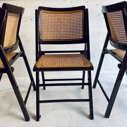 4x Mid Century vintage cane wicker folding chairs, France, 1960s