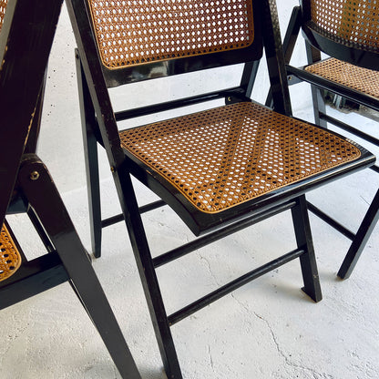 4x Mid Century vintage cane wicker folding chairs, France, 1960s