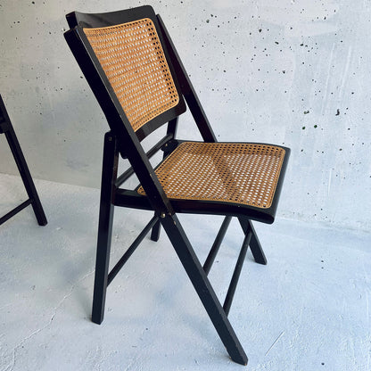 4x Mid Century vintage cane wicker folding chairs, France, 1960s
