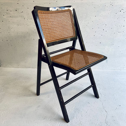 4x Mid Century vintage cane wicker folding chairs, France, 1960s