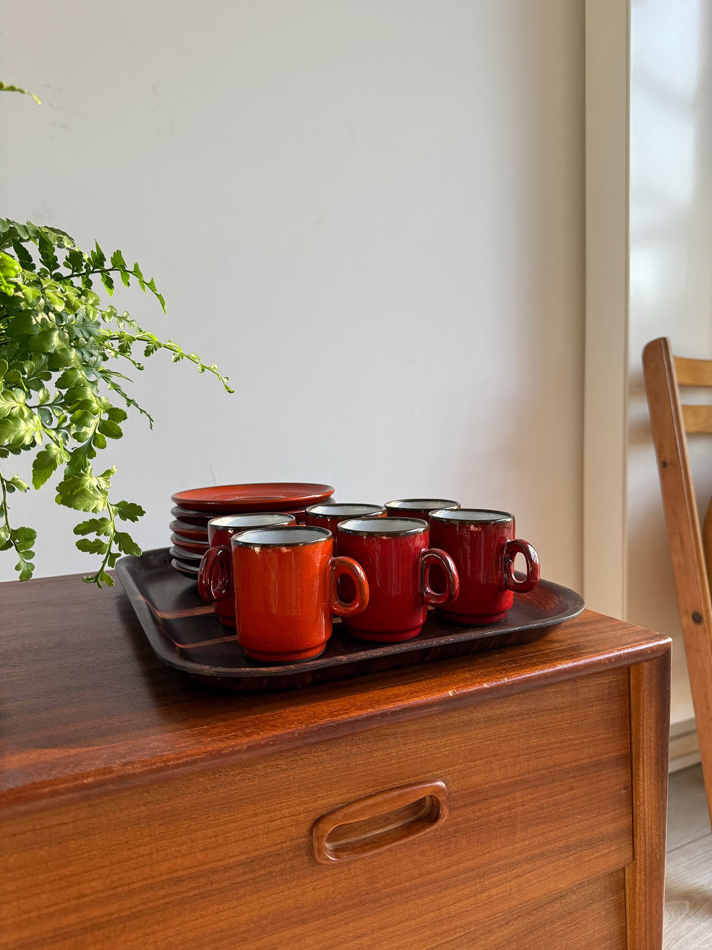 6x Ceramic coffee cups and saucers, Norway, 1970s