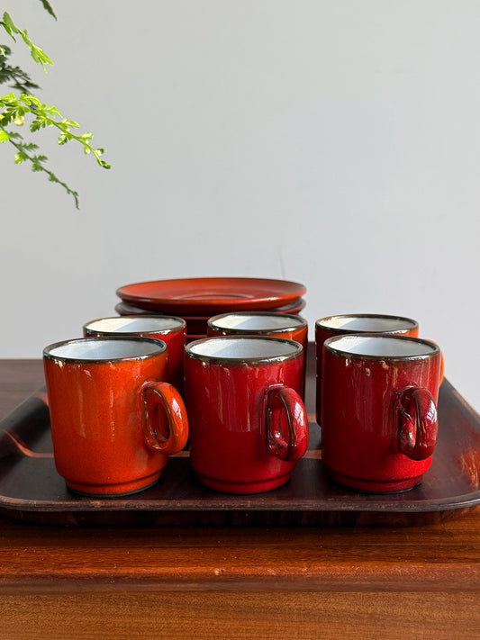 6x Ceramic coffee cups and saucers, Norway, 1970s
