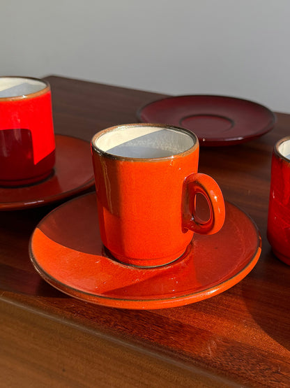 6x Ceramic coffee cups and saucers, Norway, 1970s