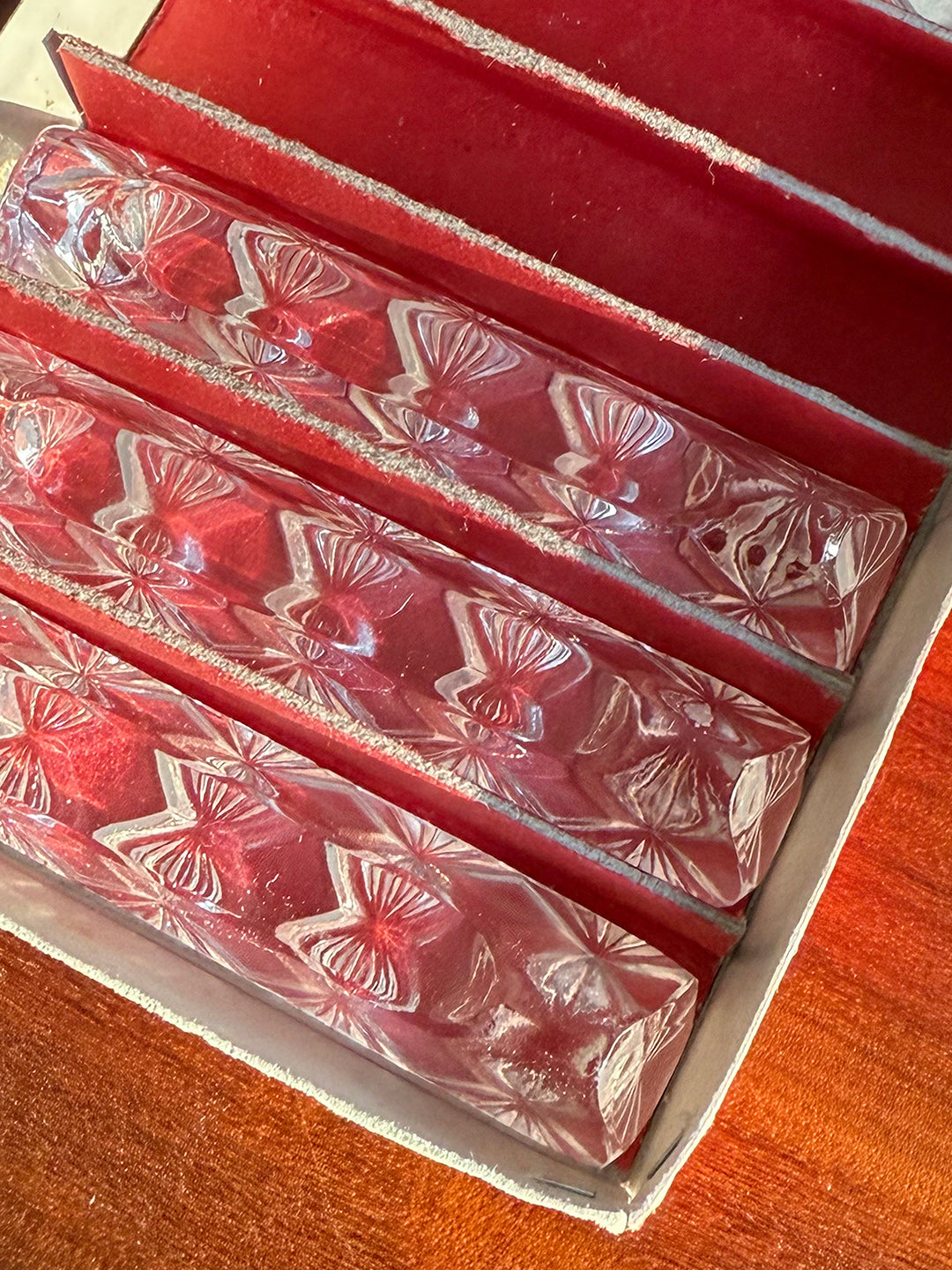 6x Vintage glass knife / cutlery rests, Germany, 1980s