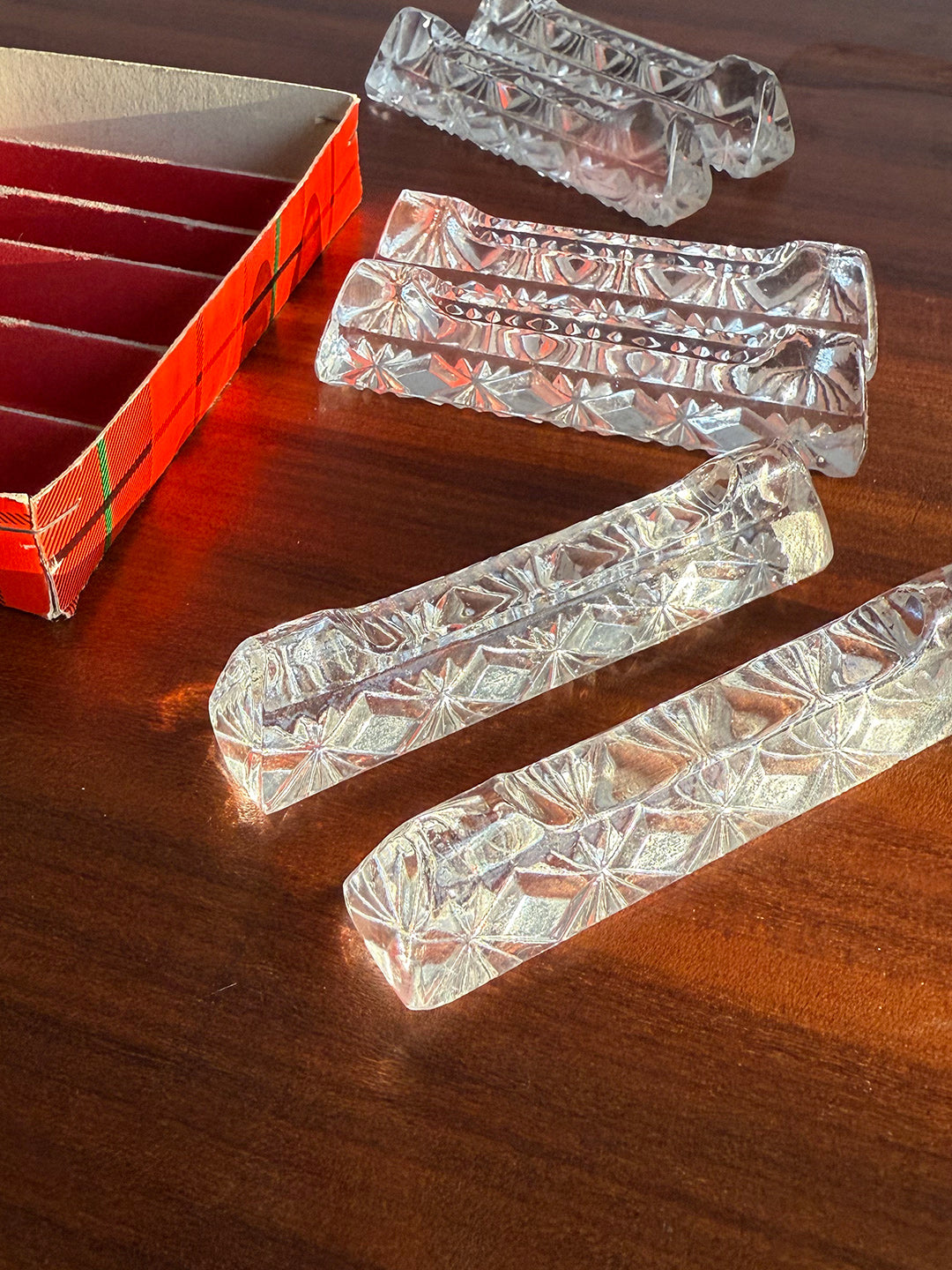 6x Vintage glass knife / cutlery rests, Germany, 1980s