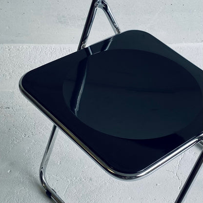 Black / Chrome vintage plastic folding chair, Italy, 1980s