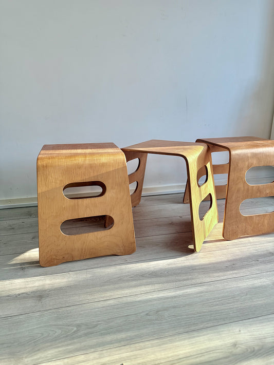 Plywood stool, Benjamin by Lisa Norinder for IKEA, Sweden, 1980/1990s (set of 3)