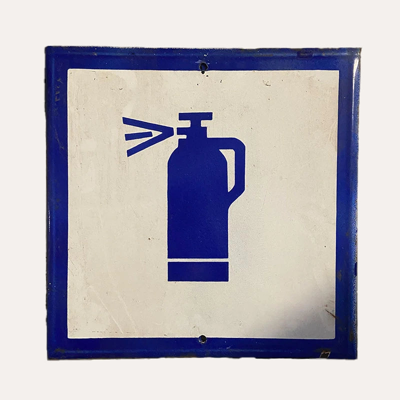 Industrial vintage porcelain enamel sign with safety instruction "Fire extinguisher", Bulgaria, 1970s