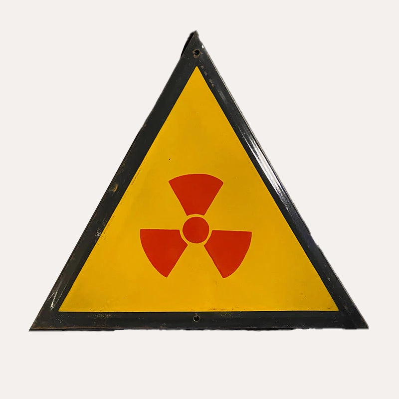 Industrial vintage porcelain enamel sign with safety instruction "Radiation hazard", Bulgaria, 1970s