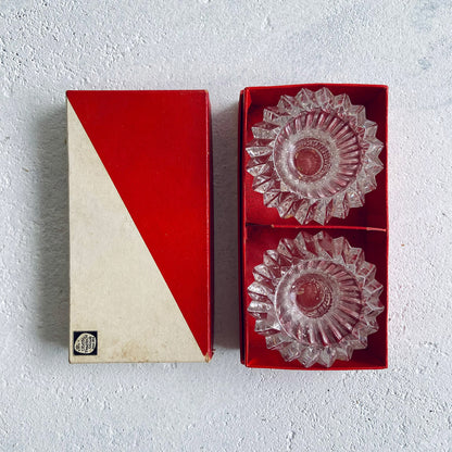 Maastricht Glas, 2x vintage glass (crystal) star-shaped candlestick-holders, The Netherlands, 1950s - 1960s