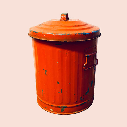 Orange metal storage box, India, 20th century