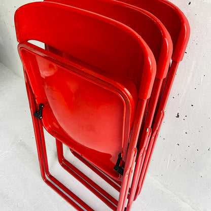 3x Red vintage folding chairs, Italy, 1980s – 1990s