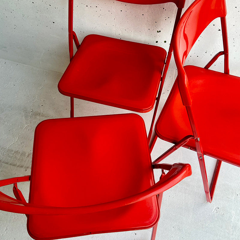 3x Red vintage folding chairs, Italy, 1980s – 1990s