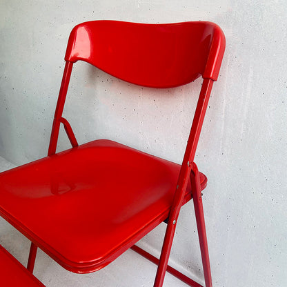 3x Red vintage folding chairs, Italy, 1980s – 1990s