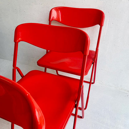 3x Red vintage folding chairs, Italy, 1980s – 1990s